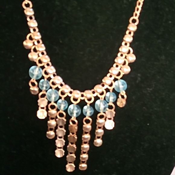 Vintage Bib Necklace - Teal & Gold - Picture 2 of 4